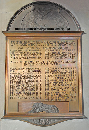 William McCord Desertlyn Church of Ireland Roll of Honour WW1